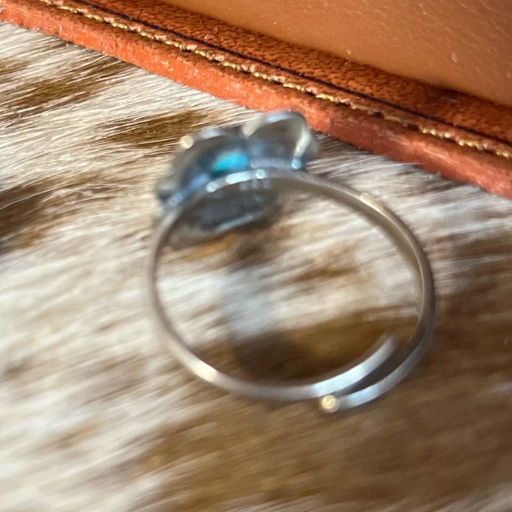 Stunning Made in USA Genuine Turquoise and Sterling 925 Silver Adjustable Ring